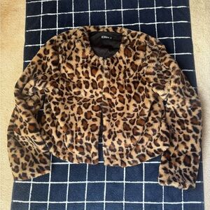 Leopard Faux Fur Cropped Jacket - Brown Animal Print